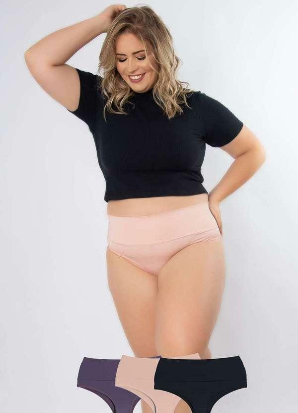 Kit 3 Calcinhas Rubi Plus Size Microfibra Cos Duplo Concept Ling Multicores Concept Lingerie