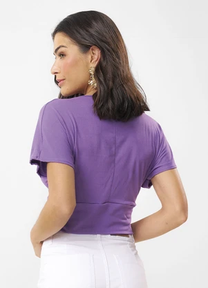 Rovitex - Blusa Cropped com Decote V Malha Delicate Roxo - ROVITEX