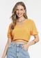 Rovitex - Blusa Cropped Feminina Decote V Bege - variação: Marrom