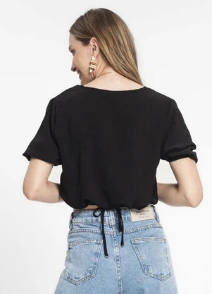 Rovitex - Blusa Cropped Feminina Decote V Preto - ROVITEX