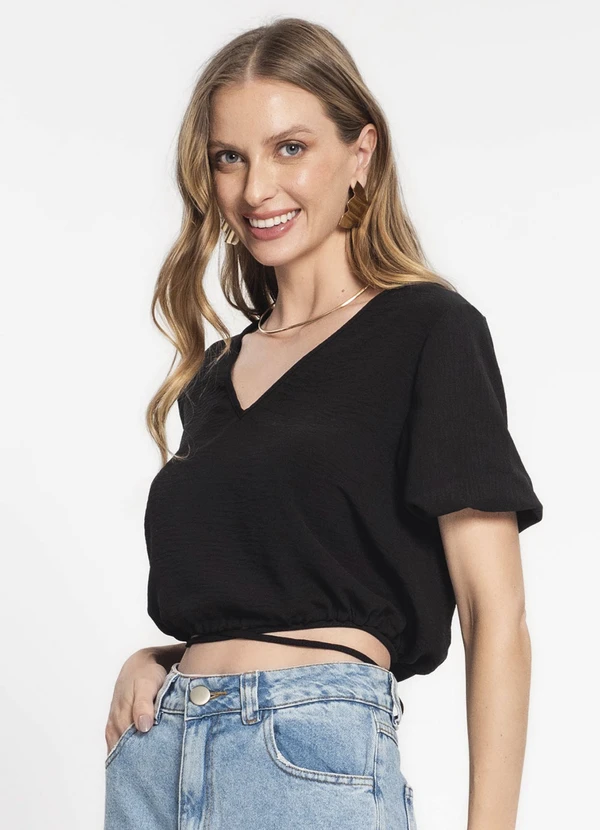 Rovitex - Blusa Cropped Feminina Decote V Preto