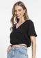 Rovitex - Blusa Cropped Feminina Decote V Bege - variação: Preto