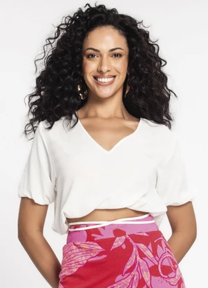 Blusa Cropped Feminina Decote V Rovitex (Bege) - ROVITEX