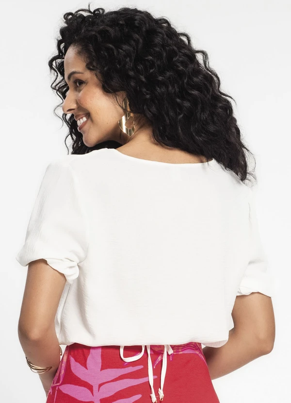 Rovitex - Blusa Cropped Feminina Decote V Bege 2