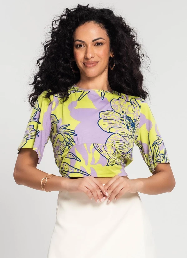Rovitex - Blusa Cropped Feminina Manga Ampla Verde