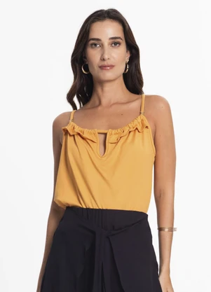 Rovitex - Blusa de Alça Feminina com Babado Marrom - ROVITEX