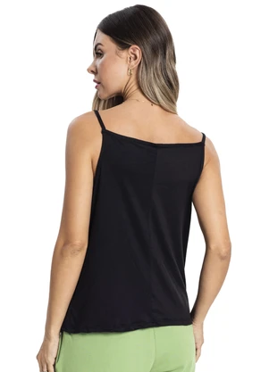 Rovitex - Blusa de Alça Feminina com Babado Preto - ROVITEX