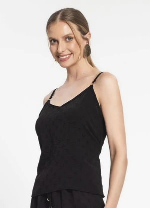 Rovitex - Blusa de Alça Regulável em Air Flow Poá Preto - ROVITEX