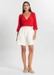 Rovitex - Blusa Feminina Manga 3/4 Bege - variação: Vermelho