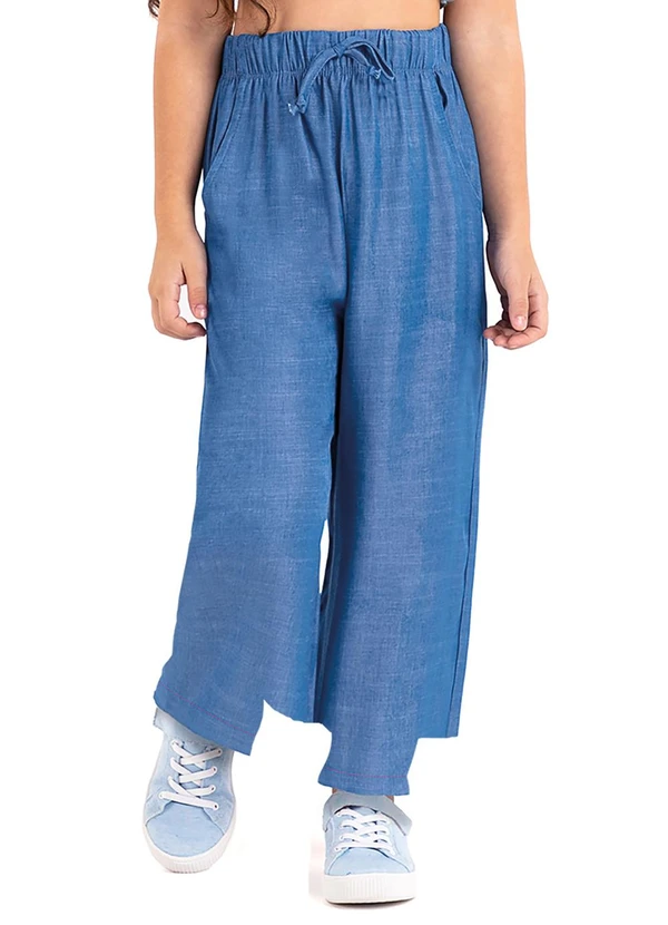 Rovi Kids - Calça Infantil Feminina Wide Leg Azul