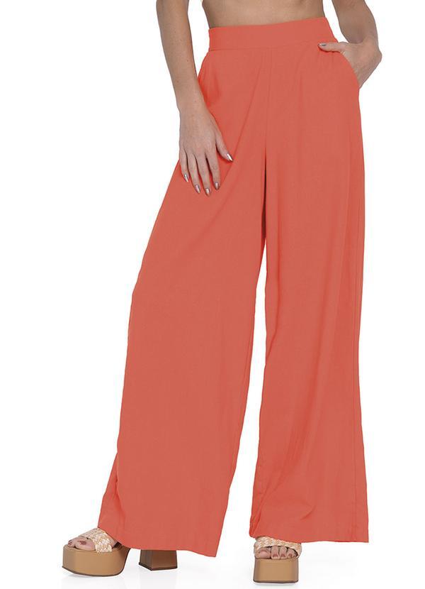 Rovitex - Calça Pantalona em Linho Laranja