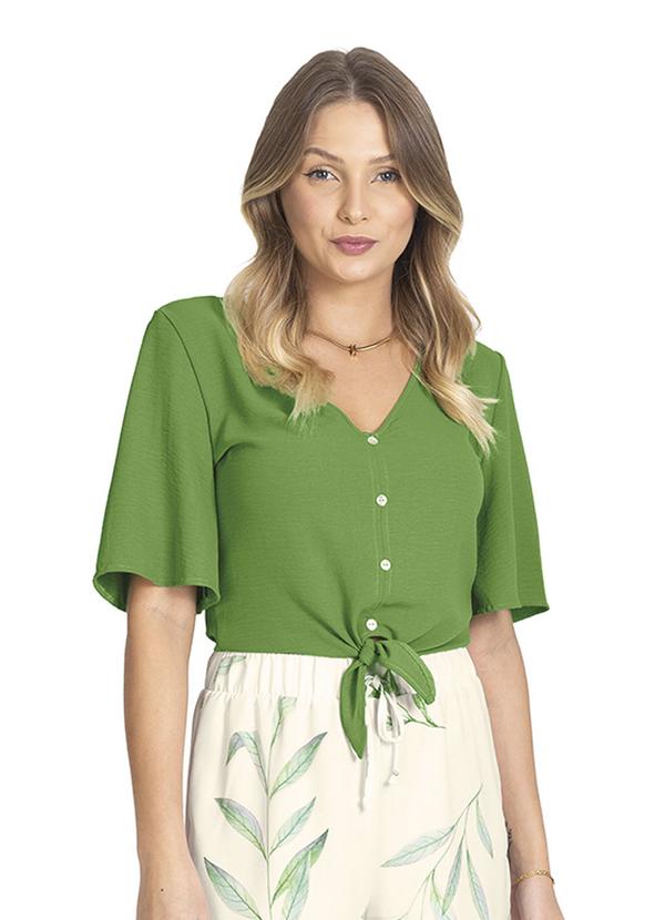 Rovitex - Camisa Feminina com Botões e Laço Verde