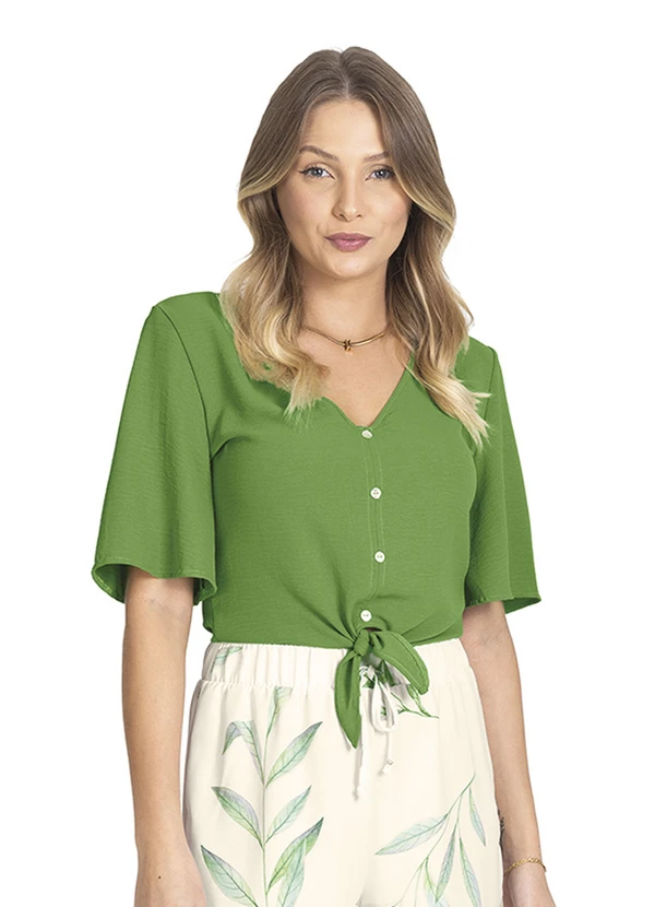 Rovitex - Camisa Feminina com Botões e Laço Verde