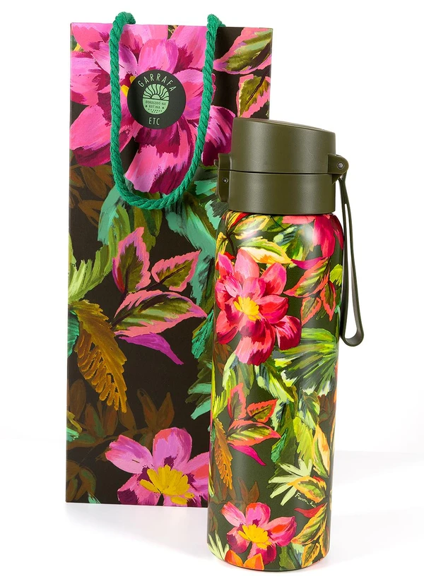 Farm Etc - Garrafa Etc 850 Ml Painted Flowers Verde