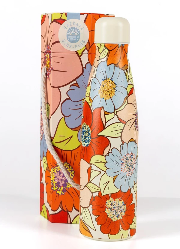 Farm Etc - Garrafa Glub Glub 500ml Floral Carolina Bege 1