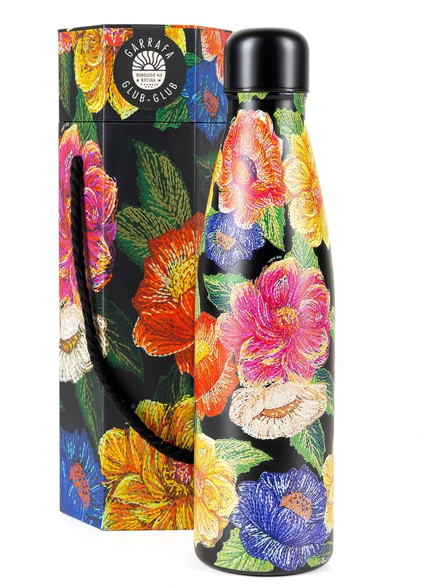 Farm Etc - Garrafa Glub Glub 500 Ml Floral Paraiso Preto