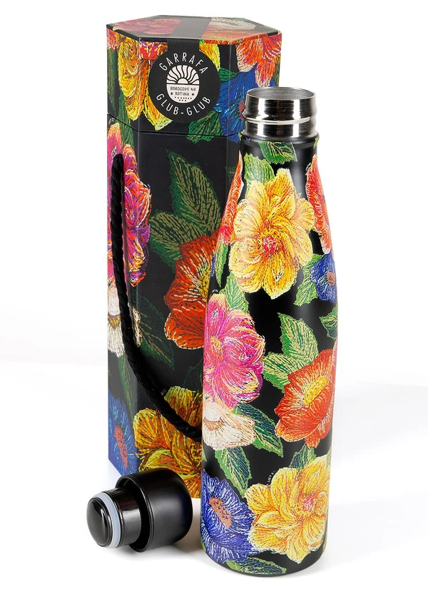 Farm Etc - Garrafa Glub Glub 500 Ml Floral Paraiso Preto 2
