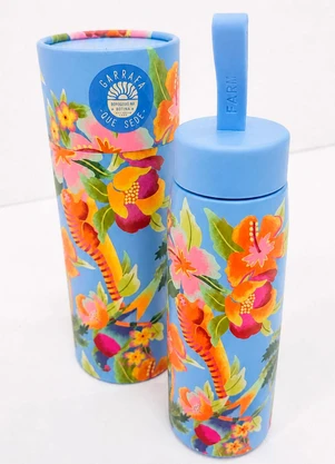 Farm Etc - Garrafa que Sede 500 Ml Floral Hawaiano Azul - FARM ETC