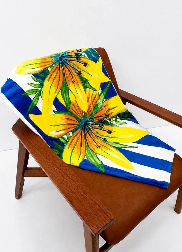 Farm Etc - Toalha Chamego Listrado Sonhador Flor Azul