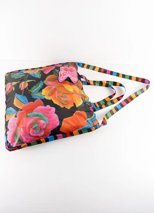 Farm Etc - Bolsinha Me Leva Rosas Pintadas Preto - FARM ETC