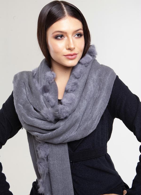 Quintess - Cachecol Cinza Quintess com Pompons 2