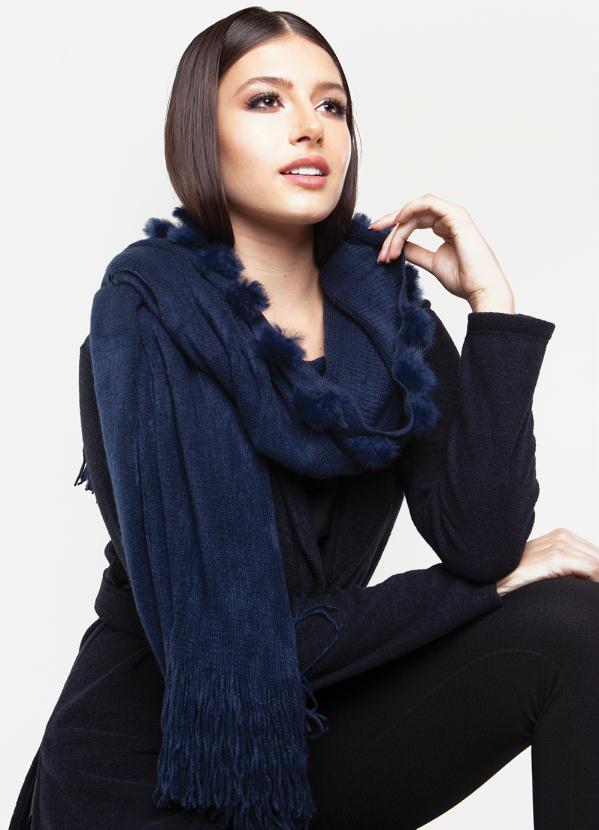 Quintess - Cachecol Marinho Quintess com Pompons 2