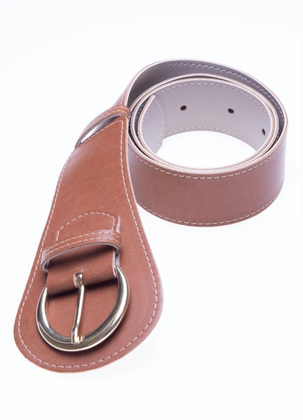 Quintess - Cinto Caramelo com Fivela Redonda em Metal 2