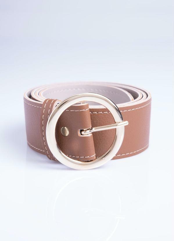 Quintess - Cinto Marrom com Fivela Redonda Dourada 3