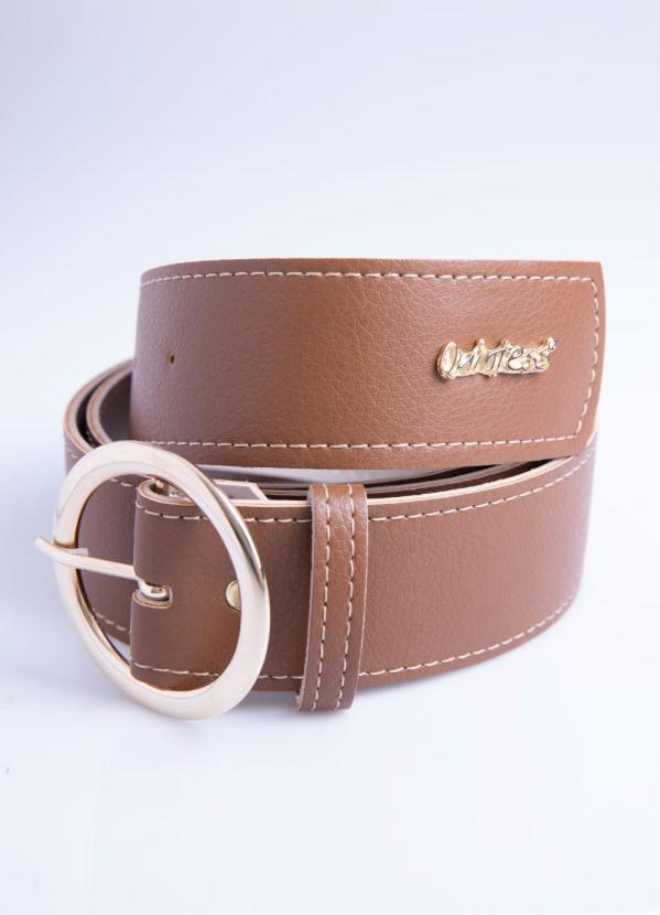 Quintess - Cinto Marrom com Fivela Redonda Dourada 4