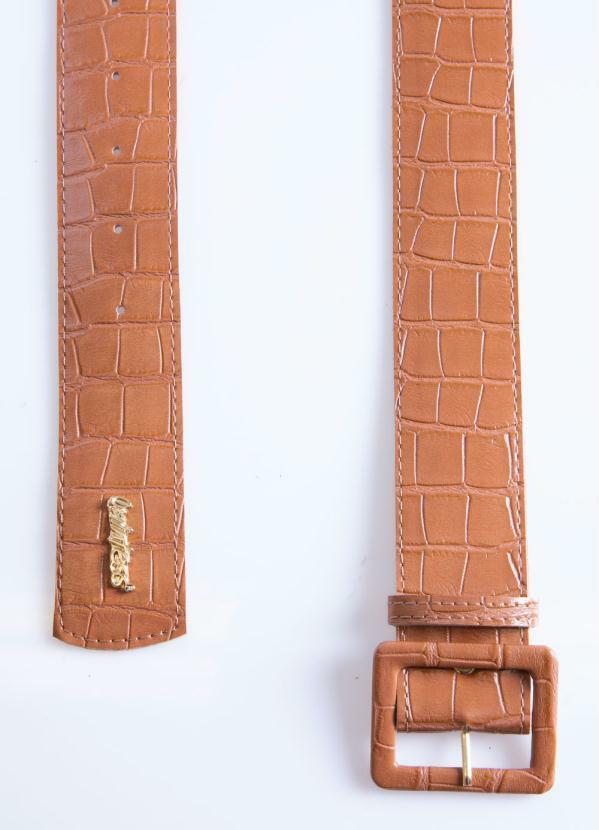 Quintess - Cinto Marrom Textura Croco com Fivela Forrada 2