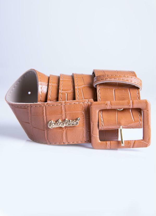 Quintess - Cinto Marrom Textura Croco com Fivela Forrada 3