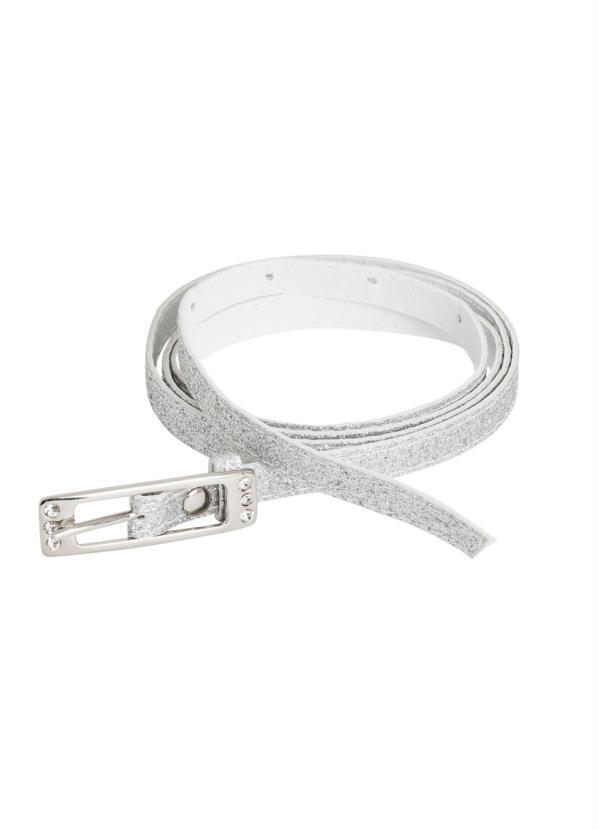 Moda Pop - Cinto Prateado com Brilho e Fivela com Strass