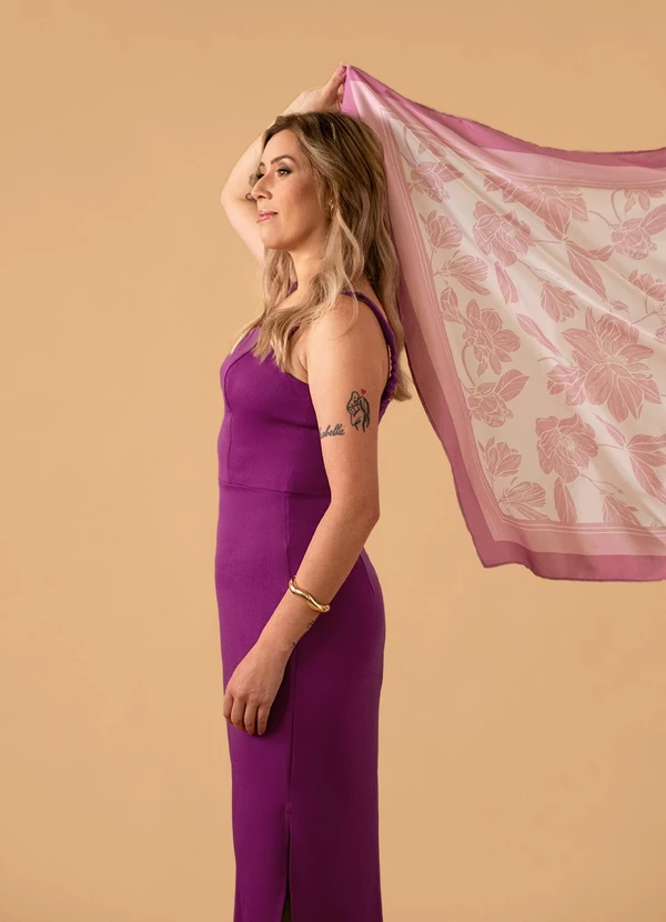 Principessa - Lenço Barrado Off White com Estampa Floral Rosa Livia 6