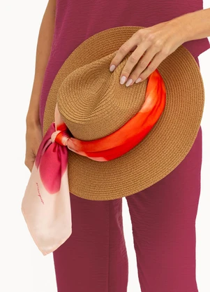 Principessa - Lenço Barrado Off White com Estampa Rosa com Laranja Liz - PRINCIPESSA