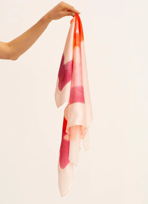 Principessa - Lenço Barrado Off White com Estampa Rosa com Laranja Liz 4