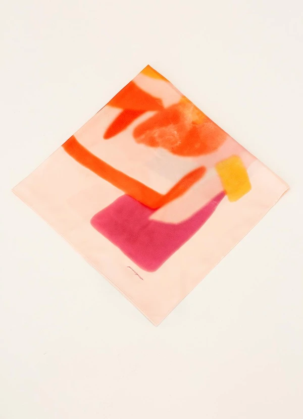 Principessa - Lenço Barrado Off White com Estampa Rosa com Laranja Liz 5