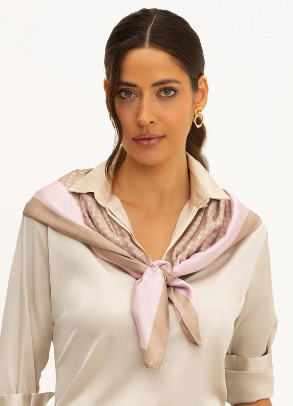 Principessa - Lenço Barrado Estampado Luiza Nude e Rosa