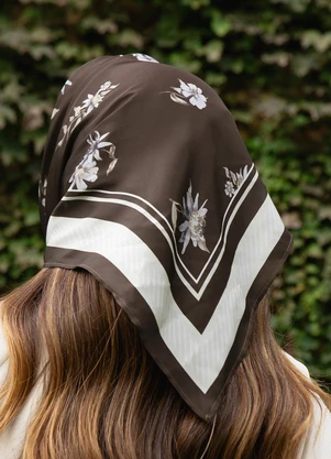 Principessa - Lenço Barrado Floral 2 em 1 Marrom e Aveia Graziella - PRINCIPESSA