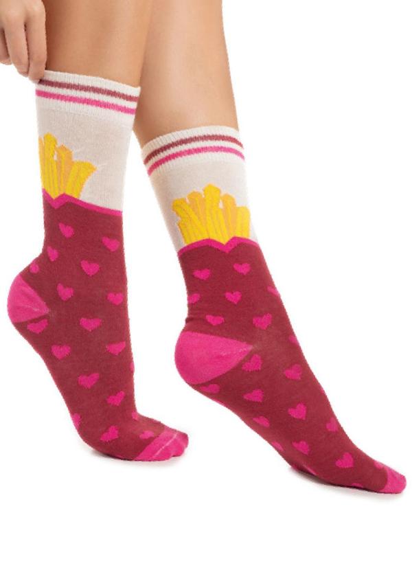 Rovitex - Meia Divertida Casual Feminina Rosa