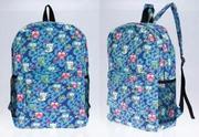 Mochila com Estampa de Corujas e Flores Azul