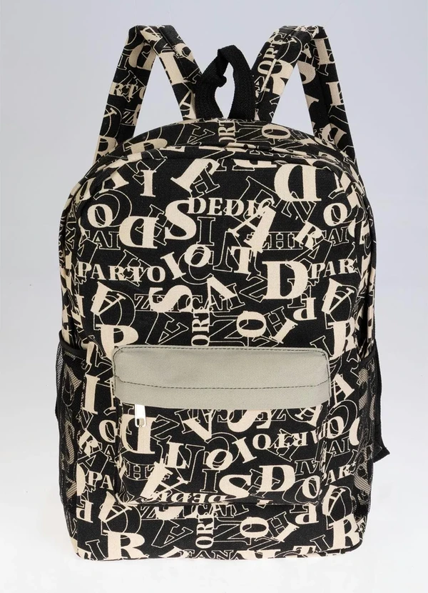 Perfecta - Mochila Estampada com Bolso Frontal Preta