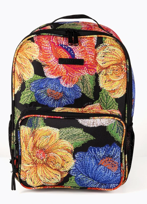Farm Etc - Mochila Me Leva Floral Paraíso Bordado Preto