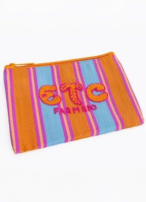 Farm Etc - Necessaire Flat Rafia Multicolor  Laranja - FARM ETC
