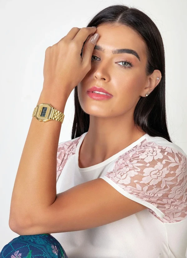 Mundo Lar - Relógio Quadrado Dourado 1 Peça 2