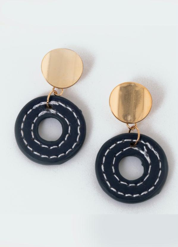 Quintess - Brinco Médio Dourado com Marinho Quintess 3