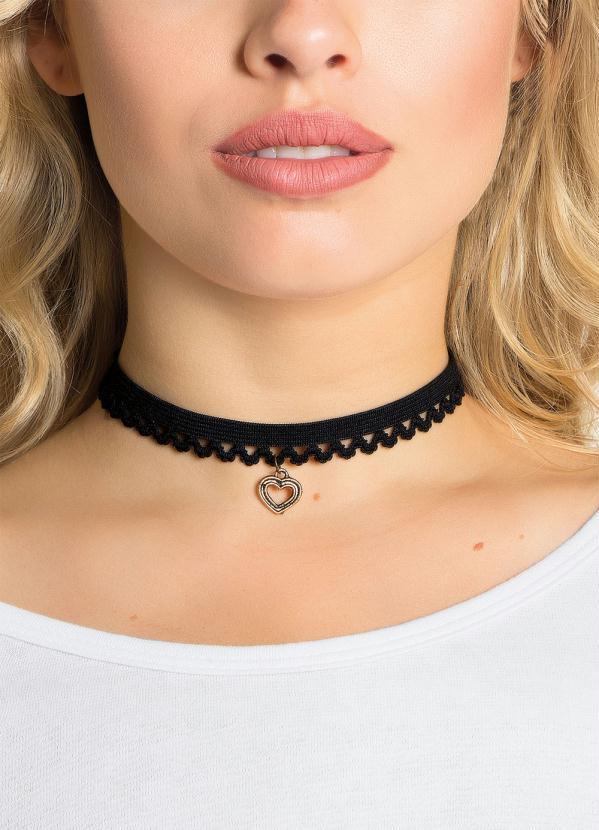 Outlet - Choker Preta com Pingente de Coração 1