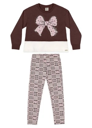 Quimby - Conjunto Blusão Laço Legging Xadrez Marrom - QUIMBY
