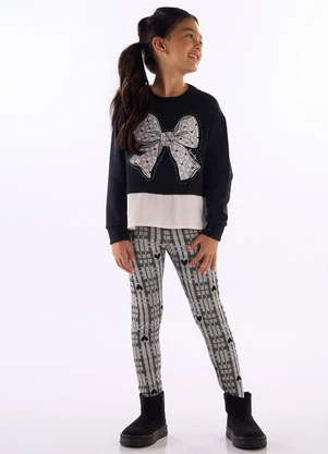 Quimby - Conjunto Blusão Laço Legging Xadrez Preto - QUIMBY