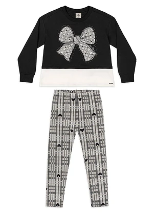 Quimby - Conjunto Blusão Laço Legging Xadrez Preto - QUIMBY