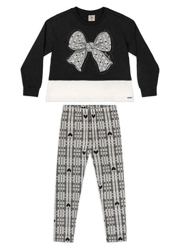 Quimby - Conjunto Blusão Laço Legging Xadrez Preto 2